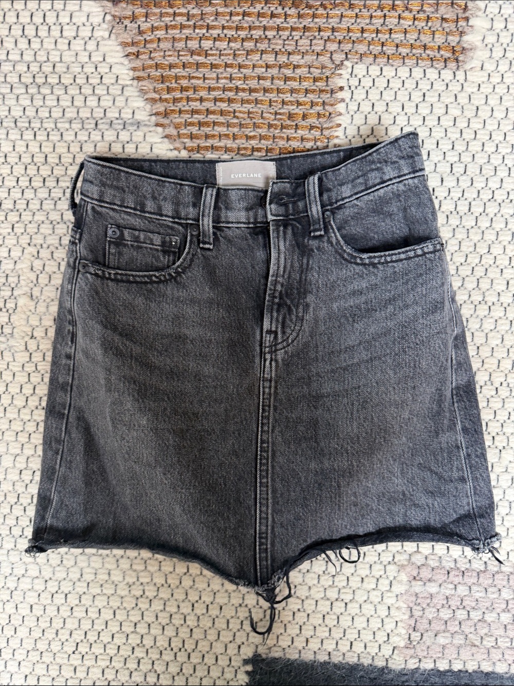 Everlane Washed Black Denim Mini Skirt with Raw Hem